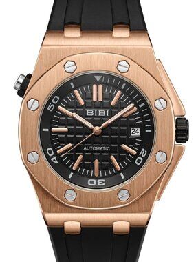 BIBI - B1132 Rose gold case, black dial, black silicone band